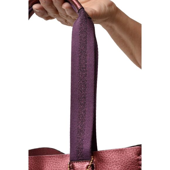 AUTHENTIC COACH PEBBLE LEATHER DERBY METALLIC BURGUNDY/PURPLE TOTE F39675 - Picture 13 of 15